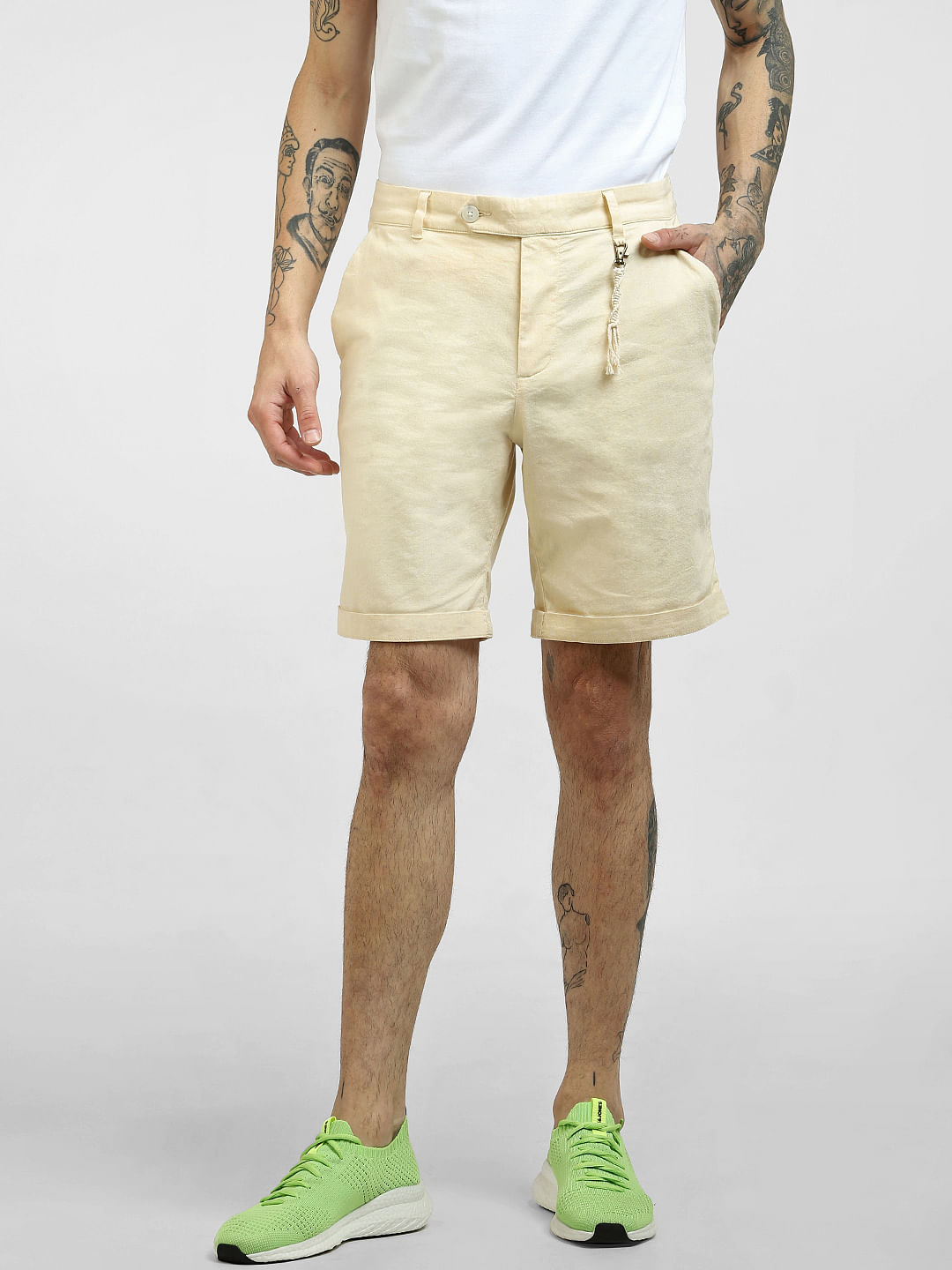 Buy Men's Cotton Blend Beige Bermuda Shorts with 6 Pockets at Amazon.in